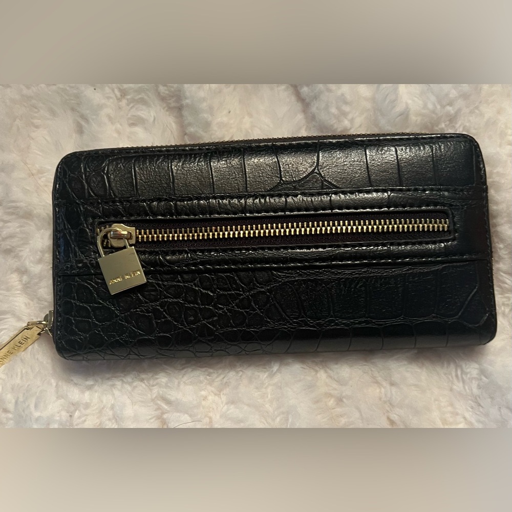 Anne Klein Full Zip wallet crocodile quality man made material w gold details
